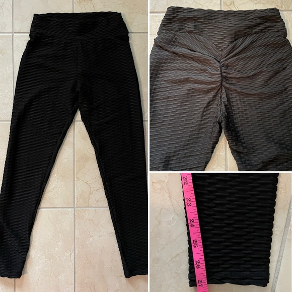 Pants - Black Textured Leggings with Scrunch Butt